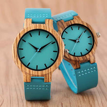 Load image into Gallery viewer, Top Luxury Royal Blue Wood Watch Quartz Wristwatch 100% Natural Bamboo Clock Fashion Leather Valentine's Day Best Gifts 2020 NEW