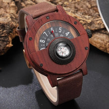 Load image into Gallery viewer, Creative WOOD Watch Men Turntable Compass Dial Real Walnut Ebony Bamboo Wooden Watches Male Brown Black WOODEN Clock Wrist Reloj