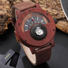 Load image into Gallery viewer, Creative WOOD Watch Men Turntable Compass Dial Real Walnut Ebony Bamboo Wooden Watches Male Brown Black WOODEN Clock Wrist Reloj