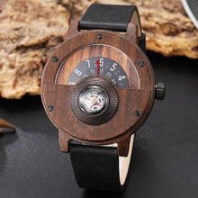 Load image into Gallery viewer, Creative WOOD Watch Men Turntable Compass Dial Real Walnut Ebony Bamboo Wooden Watches Male Brown Black WOODEN Clock Wrist Reloj