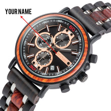 Load image into Gallery viewer, BOBO BIRD Personalized Wooden Watch Men Relogio Masculino Top Brand Luxury Chronograph Military Watches Anniversary Gift for Him