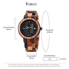Load image into Gallery viewer, BOBO BIRD Couple watch Luxury Brand Wood Timepieces Week Date Display Quartz Watches for Men Women Great Gift Dropshipping OEM