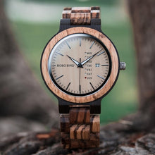 Load image into Gallery viewer, relogio masculino BOBO BIRD Wood Watch Men erkek kol saati Week Display Date Japan Quartz Men' Watches Accept Logo Drop Shipping