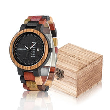 Load image into Gallery viewer, BOBO BIRD Wood Watch Men Women Quartz Week Date Couple Timepiece Colorful Wooden Band logo Customize Wholesale Dropship