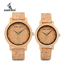 Load image into Gallery viewer, BOBO BIRD Lovers Watches Wooden Timepieces Handmade Cork Strap Bamboo Women Watch Luxury in Box Custom Logo Drop Shipping