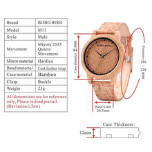 Load image into Gallery viewer, BOBO BIRD Lovers Watches Wooden Timepieces Handmade Cork Strap Bamboo Women Watch Luxury in Box Custom Logo Drop Shipping