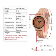 Load image into Gallery viewer, BOBO BIRD Lovers Watches Wooden Timepieces Handmade Cork Strap Bamboo Women Watch Luxury in Box Custom Logo Drop Shipping