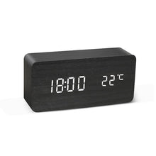 Load image into Gallery viewer, Alarm Clock LED Wooden Watch Table Voice Control Digital Wood Despertador USB/AAA Powered Electronic Desktop Clocks