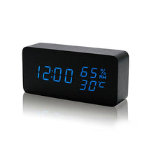 Load image into Gallery viewer, Alarm Clock LED Wooden Watch Table Voice Control Digital Wood Despertador USB/AAA Powered Electronic Desktop Clocks