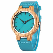 Load image into Gallery viewer, Top Luxury Royal Blue Wood Watch Quartz Wristwatch 100% Natural Bamboo Clock Fashion Leather Valentine&#39;s Day Best Gifts 2020 NEW
