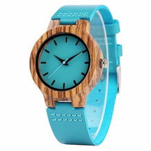Load image into Gallery viewer, Top Luxury Royal Blue Wood Watch Quartz Wristwatch 100% Natural Bamboo Clock Fashion Leather Valentine&#39;s Day Best Gifts 2020 NEW
