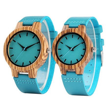 Load image into Gallery viewer, Top Luxury Royal Blue Wood Watch Quartz Wristwatch 100% Natural Bamboo Clock Fashion Leather Valentine&#39;s Day Best Gifts 2020 NEW
