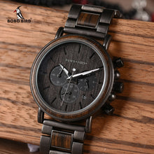 Load image into Gallery viewer, BOBO BIRD Wood Men Watch Relogio Masculino Top Brand Luxury Stylish Chronograph Military Watches Timepieces in Wooden Gift Box
