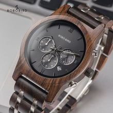 Load image into Gallery viewer, BOBO BIRD Wood Watches Men Business Luxury Stop Watch Color Optional with Wood Stainless Steel Band Gift Box relogio masculino
