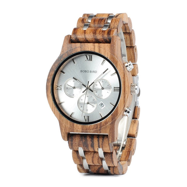 BOBO BIRD Wood Watches Men Business Luxury Stop Watch Color Optional with Wood Stainless Steel Band Gift Box relogio masculino