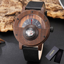 Load image into Gallery viewer, Creative WOOD Watch Men Turntable Compass Dial Real Walnut Ebony Bamboo Wooden Watches Male Brown Black WOODEN Clock Wrist Reloj
