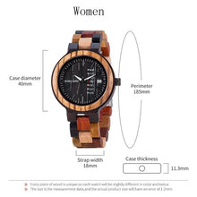 Load image into Gallery viewer, BOBO BIRD Couple watch Luxury Brand Wood Timepieces Week Date Display Quartz Watches for Men Women Great Gift Dropshipping OEM

