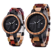 Load image into Gallery viewer, BOBO BIRD Wood Watch Men Women Quartz Week Date Couple Timepiece Colorful Wooden Band logo Customize Wholesale Dropship
