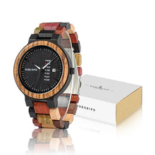 Load image into Gallery viewer, BOBO BIRD Wood Watch Men Women Quartz Week Date Couple Timepiece Colorful Wooden Band logo Customize Wholesale Dropship
