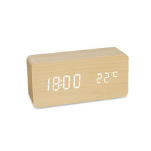 Load image into Gallery viewer, Alarm Clock LED Wooden Watch Table Voice Control Digital Wood Despertador USB/AAA Powered Electronic Desktop Clocks
