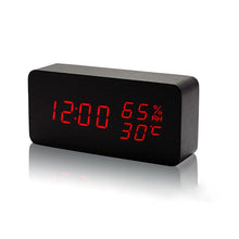 Load image into Gallery viewer, Alarm Clock LED Wooden Watch Table Voice Control Digital Wood Despertador USB/AAA Powered Electronic Desktop Clocks
