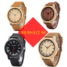 Load image into Gallery viewer, BOBO BIRD Wood Watch Men Ladies Clearance Sale price Promotion Quartz Wristwatches Male Women Leather Strap relogio masculino
